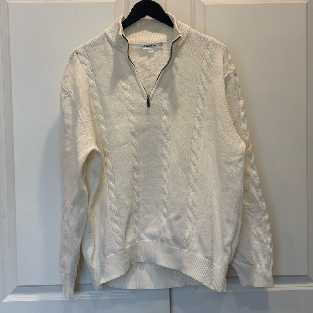 Calvin Klein 100% Cotton White Half Zip Sweater